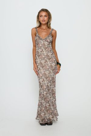 Baley Bias Cut Frill Maxi Dress Paisley