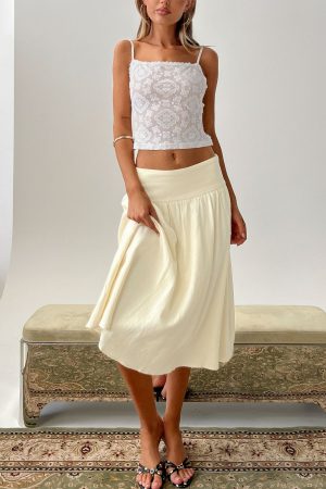 Heart Of Gold Linen Blend Midi Skirt Lemon