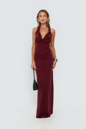 Wild Bunch Cowl Neck Backless Maxi Dress Burgundy