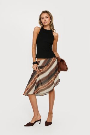 Esmira Asymmetrical Midi Skirt Brown Stripe
