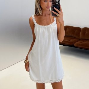 Sleeping Beauty Frill Baby Doll Mini Dress White
