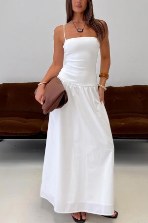 Erroll Drop Waist Knit Maxi Dress White