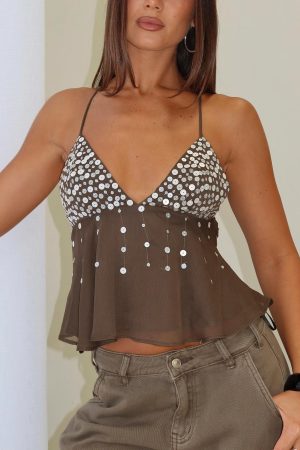 Vinton Button Detail Cami Top Mocha