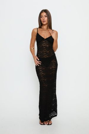 Blackpool Lace V Neck Maxi Dress Black