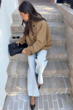 Sandria Cropped Trench Coat Beige