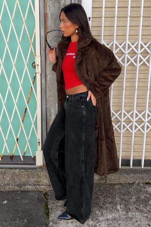 Moss Faux Fur Coat Chocolate