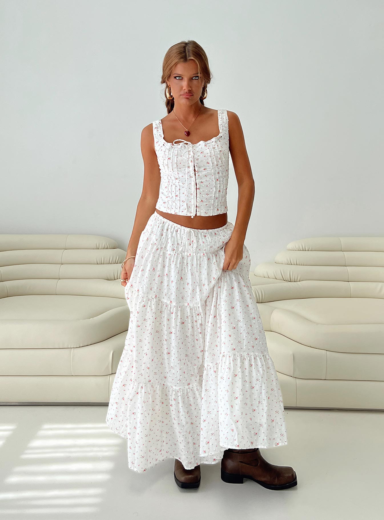 Cherry On Top Maxi Skirt White Floral - Image 8