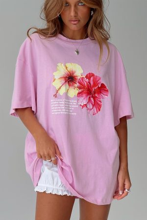 Hibiscus Haven Oversized Tee Pink