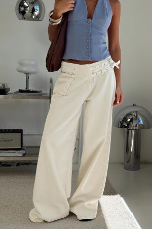 Paltrow Mid Rise Wide Leg Cargo Jeans Cream