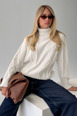 Tarynne Cable Knit Turtle Neck Sweater Beige