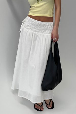 Vence Ruched Maxi Skirt White