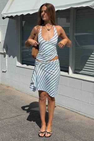 Esmeray Midi Skirt Blue Stripe