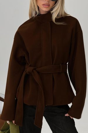 Tameeka Funnel Neck Coat Brown