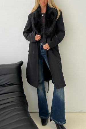 Hallyn Faux Fur Collar Coat Black
