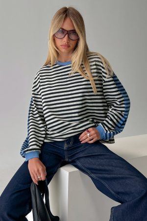 Taysha Long Sleeve Top Black / Grey Stripe