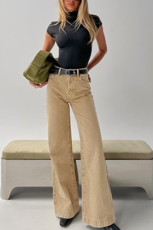 Goldie High Rise Wide Leg Jeans Tan