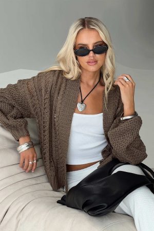 Abner Cable Cardigan Brown