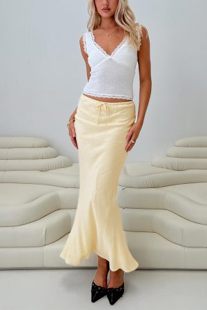 Mercer Linen Blend Maxi Skirt Lemon