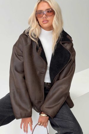 Nunez Faux Leather Jacket Washed Brown / Black