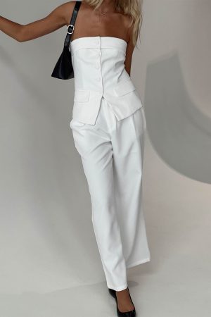 Jazzar Pocket Detail Pleated Pant White