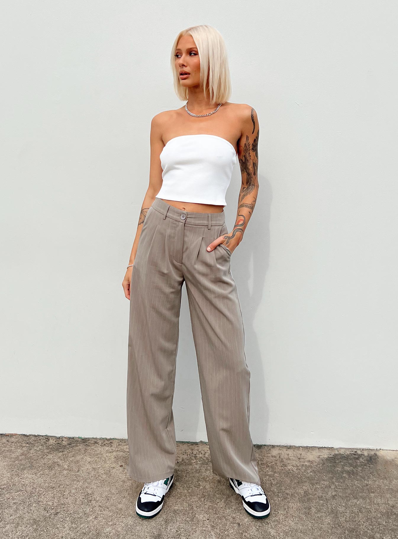 Archer Pants Pinstripe Beige - Image 7