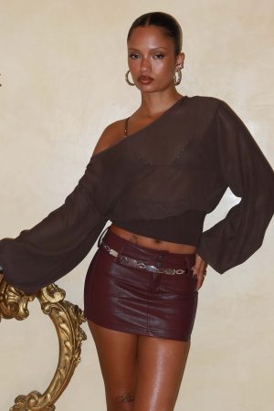 Idalina Slouchy Chiffon Top Brown