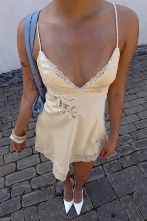 Aloura Spliced Lace Mini Dress Butter