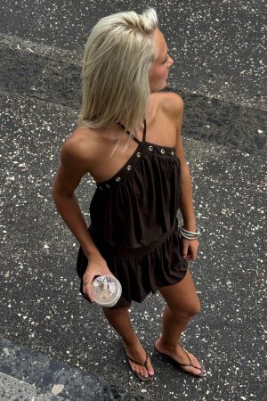 Sunnee Eyelet Detail Playsuit Brown