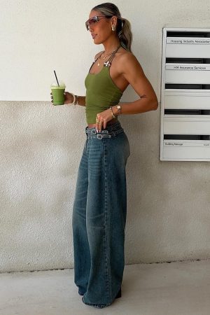 Paltrow Mid Rise Wide Leg Cargo Jeans Mid Blue Wash