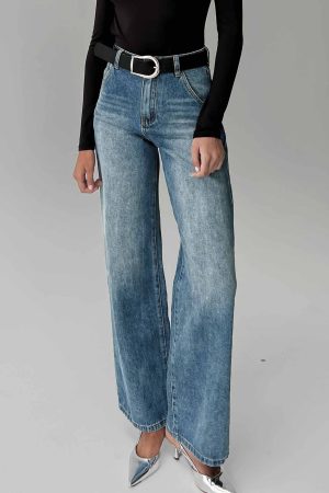 Sacramento High Rise Straight Leg Jeans Mid Blue Denim