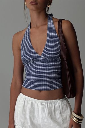 Whimsy Halter Top Navy Gingham
