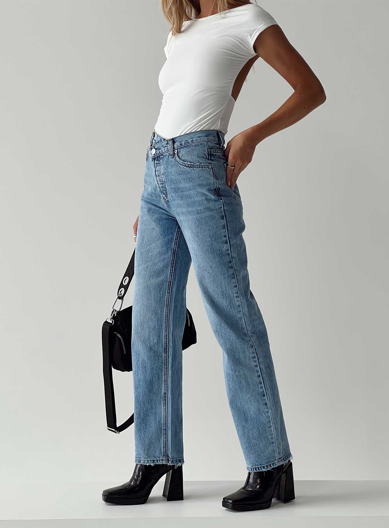 Holly Mid Rise Straight Leg Asymmetric Jean Light Wash Denim - Image 15