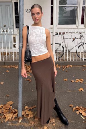 Futura Asymmetrical Midi Skirt Chocolate