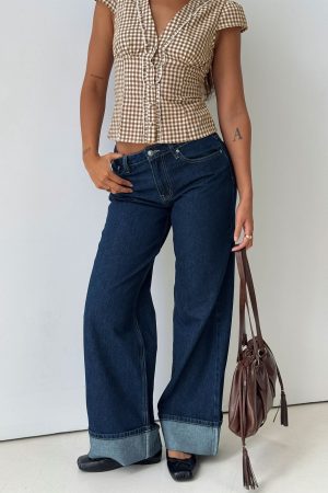 Darla Low Rise Straight Leg Cuff Jean Dark Blue Wash