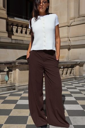 Lustre Wide Leg Pant Brown Pinstripe