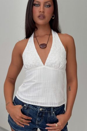 Alaskah Textured Halter Top White