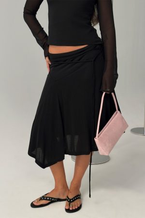 Joaney Tie Side Jersey Midi Skirt Black