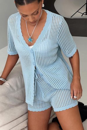 Beach Day Knit Set Light Blue