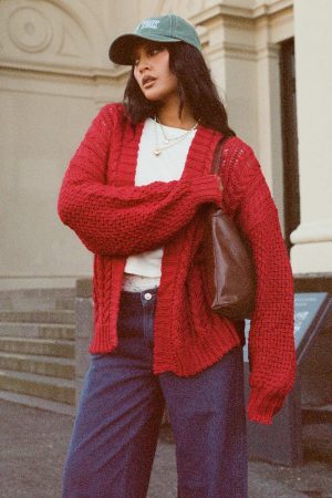 Abner Cable Cardigan Red
