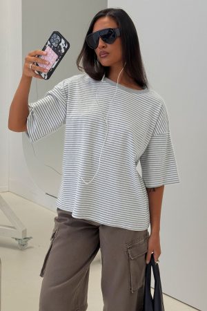 Settle Down Short Sleeve Top Grey / White Stripe