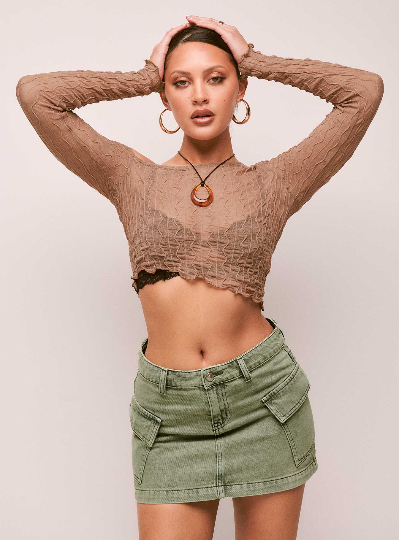 Zakai Cargo Denim Mini Skirt Green - Image 2