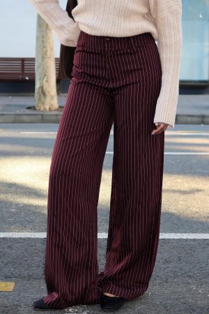 Lorenne Mid Rise Pant Burgundy Pinstripe