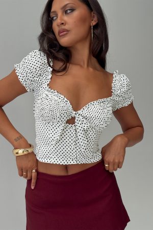 Audreana Babydoll Top White Polka