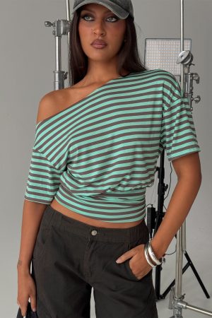 Ashlinn Off Shoulder Drapey Top Stripe