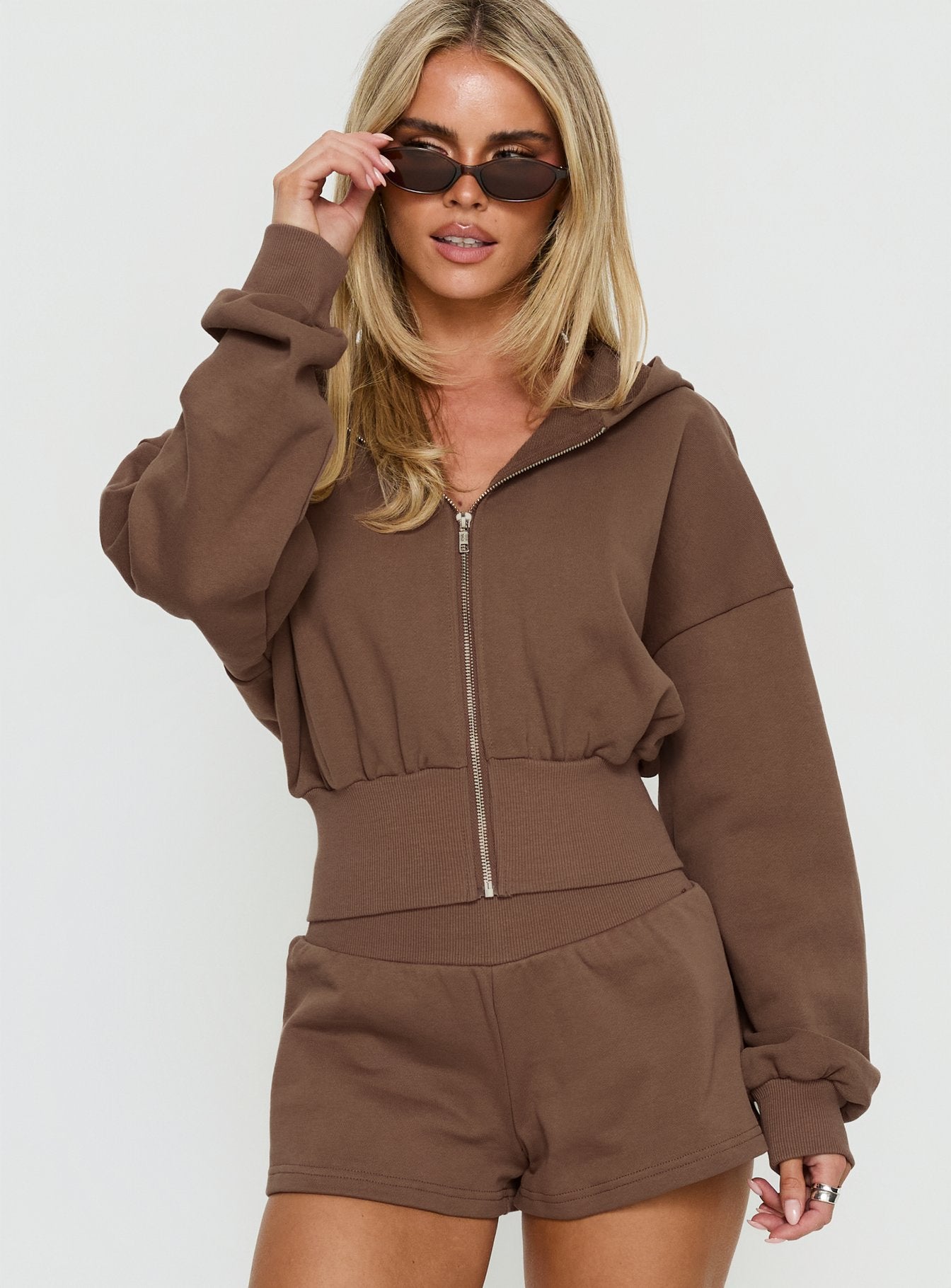 Daytime Cropped Blouson Hoodie Cocoa - Image 2