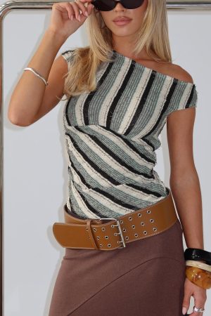 Darcia One Shoulder Top Multi Stripe