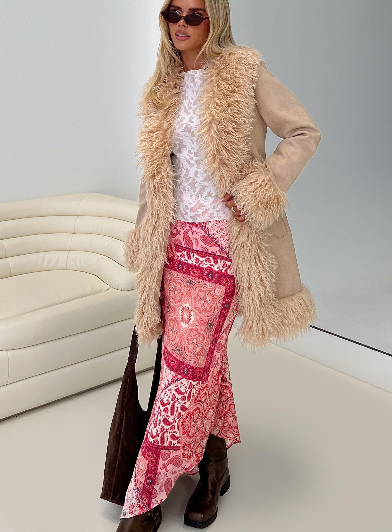 Josefina Faux Fur Detail Jacket Beige - Image 8