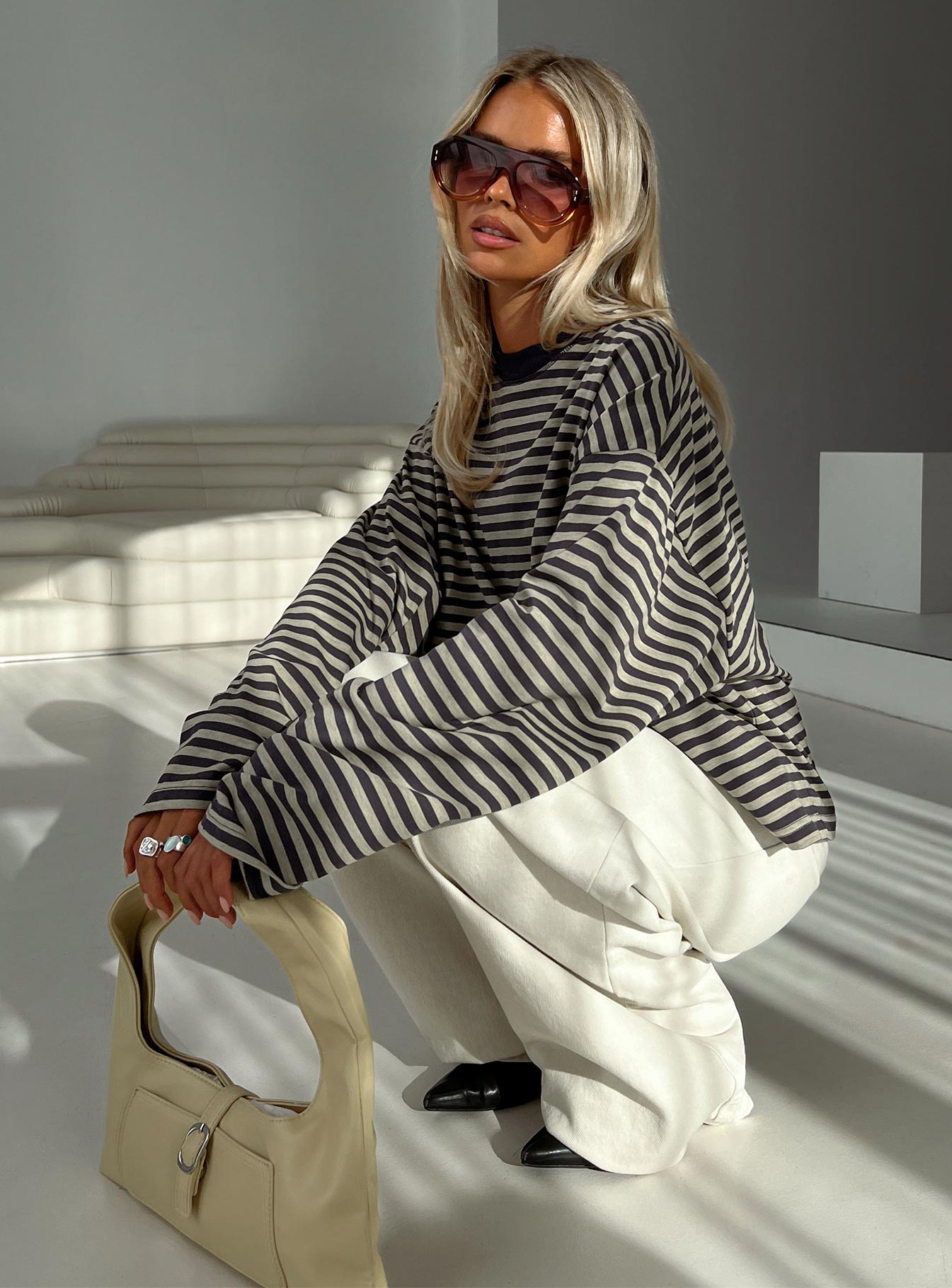 Bloom Long Sleeve Top Beige Stripe - Image 9
