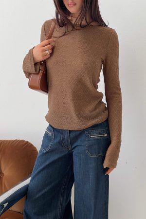 Tuppence Textured Long Sleeve Top Brown