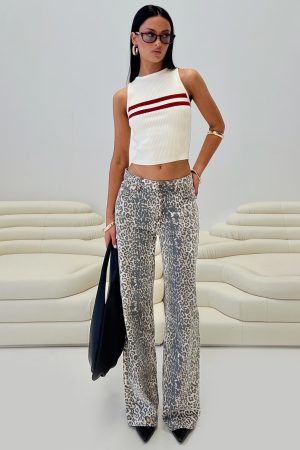 Top Model Low Rise Straight Leg Jeans Leopard Fade